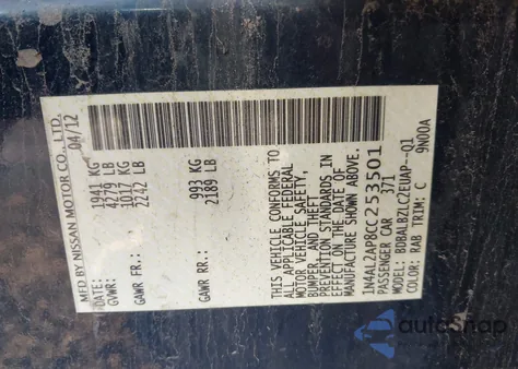 2012 Nissan Altima 2.5 S z USA, uszkodzony, nr VIN 1N4AL2AP8CC253501